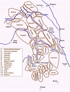 Grupele muntoase ale Carpatilor Orientali (click pe harta pentru o imagine marita)